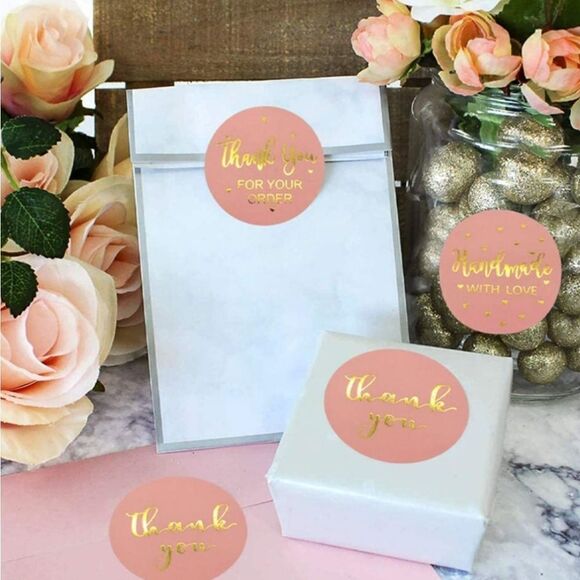 1000 Adorable Pink Rose Gold "Thank you" Stickers - Picture 6 of 7